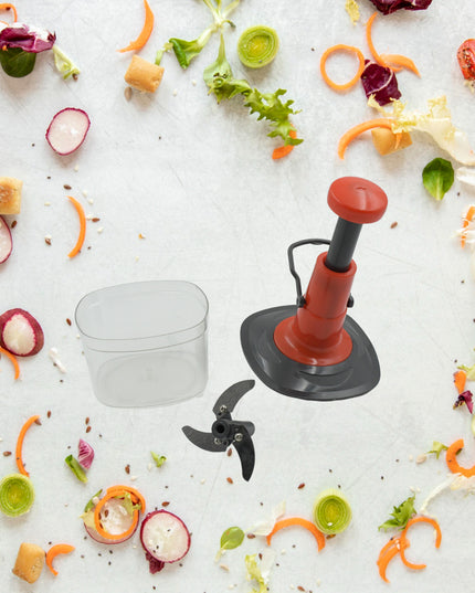5790 Manual Press Fruit  Vegetable Chopper With 3 Stainless Steel Blades Anti-slip Base And Locking System Cutting Chopper For Kitchen (650 Ml)