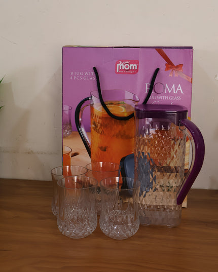 Supermom Roma Plastic Jug With Glasses Combo Set (5 Pc)