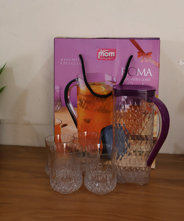 Supermom Roma Plastic Jug With Glasses Combo Set (5 Pc)