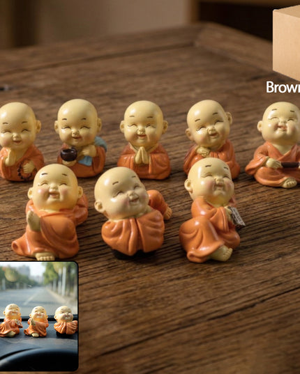 Adorable Mini Monk Buddha Idol Set (8 Pc)