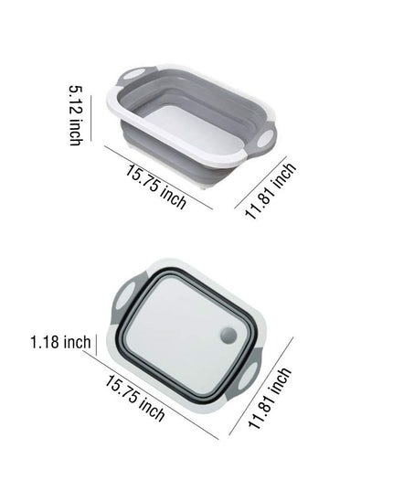 0098b (Brown Box) Foldable Chopping Board Dish Rack Washing Bowl  Draining Basket 3in1 Multi-function