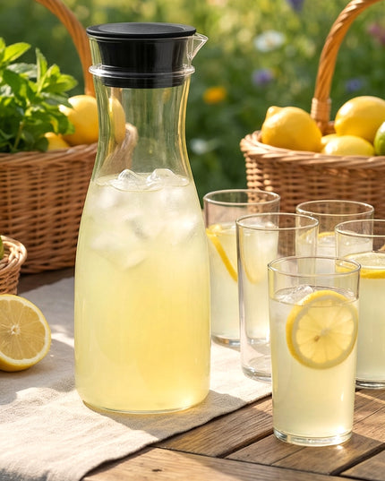 Prexo Plastic Water Jug And Drinking Glass Set (1 Jug 1000ml 6 Glasses 300ml)