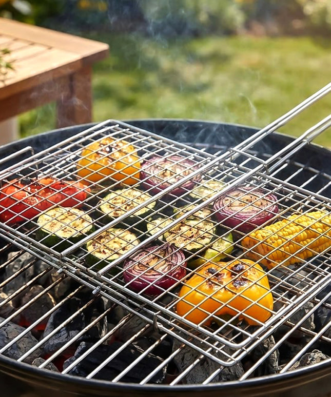 Heavy-duty Stainless-steel Barbecue Grill Basket (1 Pc)