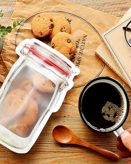 1074 Reusable Airtight Seal Plastic Food Storage Mason Jar Zipper (500ml)