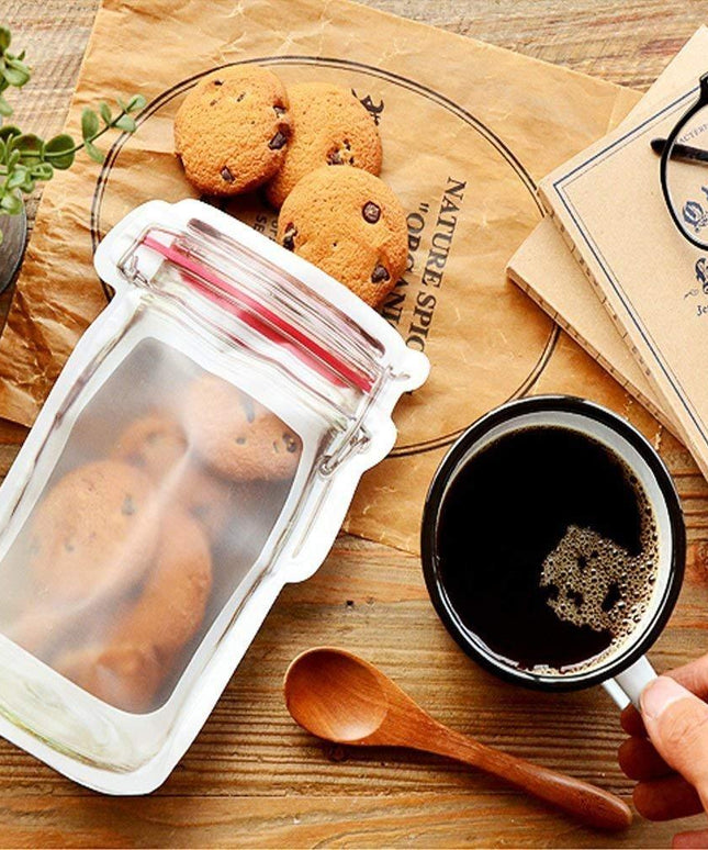 1074 Reusable Airtight Seal Plastic Food Storage Mason Jar Zipper (500ml)