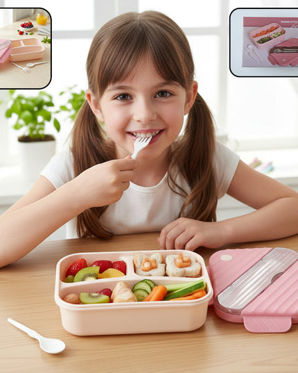 Plastic 3 Compartment Lunch Box For Kids