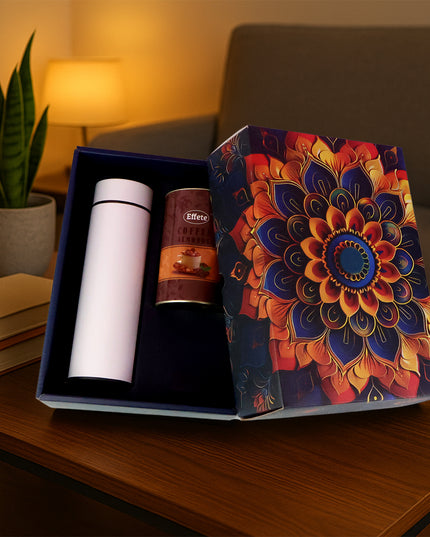 Effete Coffee Almonds Gift Hamper Golden With Bottle (2 Pc Set)
