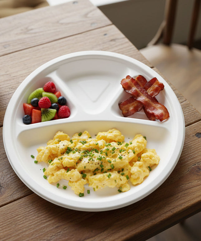 Vegnar 4 Compartment Disposable Food Serving Plate Set (10 Pc)