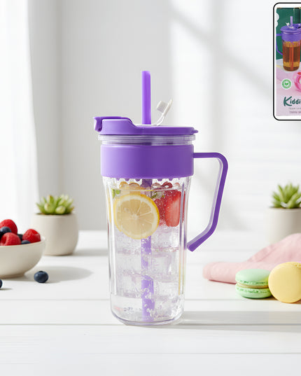 Kiddie Style Plastic Tumbler With Straw And Handle (500 Ml Approx)