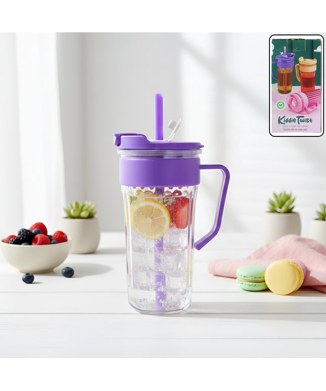 Kiddie Style Plastic Tumbler With Straw And Handle (500 Ml Approx)