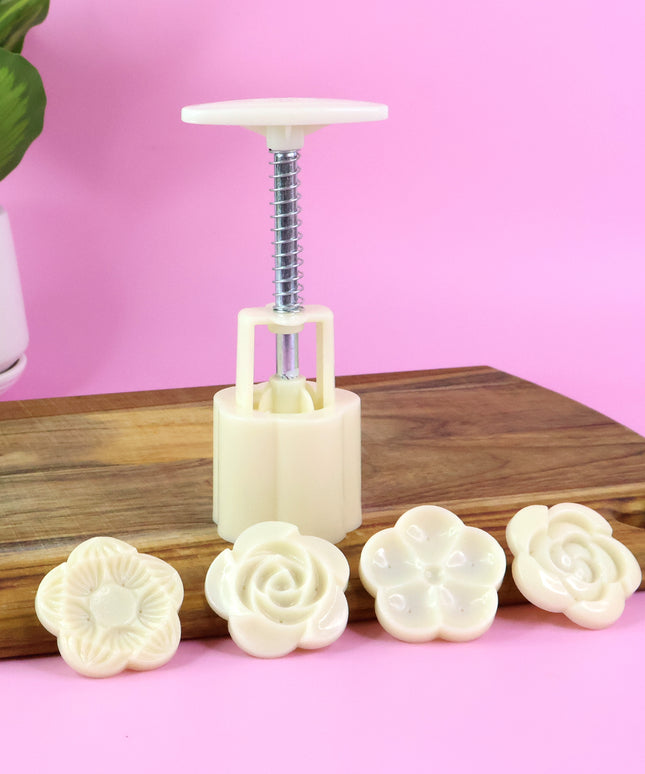 Mooncake Press Mold With 4 Stamps Set
