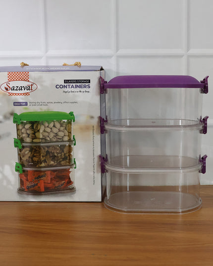 3 Layer Stackable Airtight Food Storage Container Set (1 Set)
