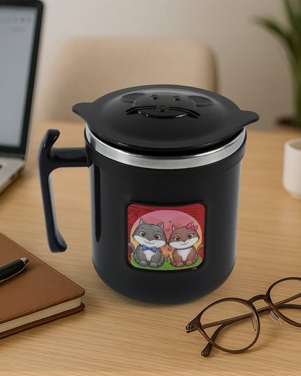 1 Pc Apex Cat Mug  250 Ml Stainless Steel Insulated Inner With Cute Cat Print