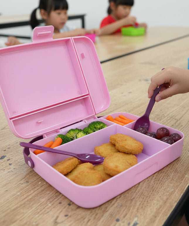 Smart Leak Proof Lunch Box With 3 Compartments And Spoon Set (1 Set)