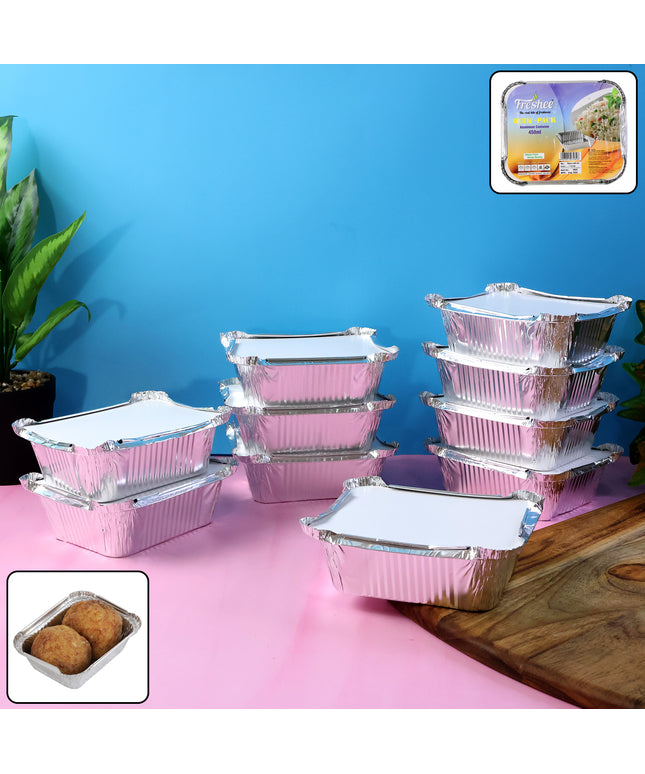Freshee Aluminium Food Container With Lid  450 Ml  10 Pc