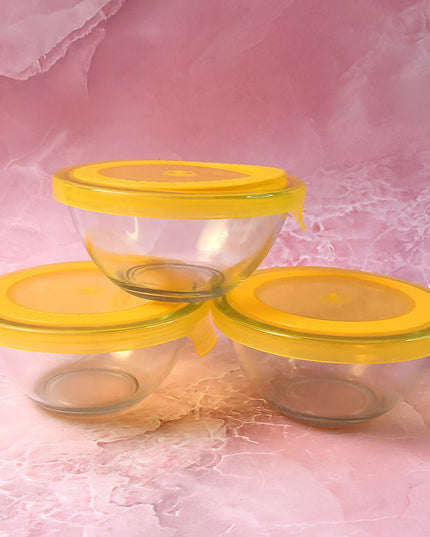 Dazzle Glass Bowl Set Mixing  Storage Bowls With Lids (3 Pcs Set)