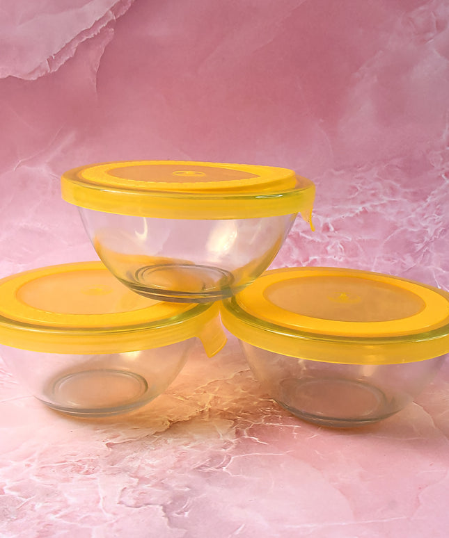 Dazzle Glass Bowl Set Mixing  Storage Bowls With Lids (3 Pcs Set)