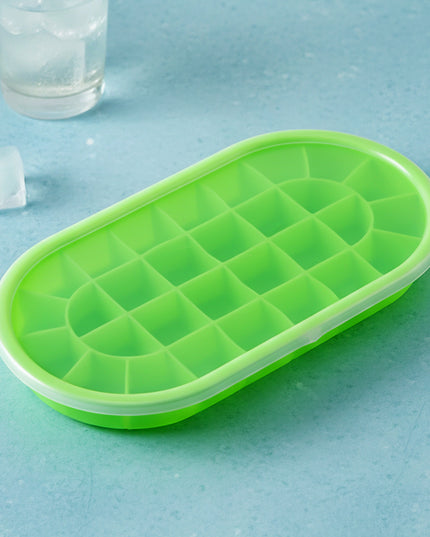 Premium Oval Silicone Ice Cube Tray With Lid (1 Pc)