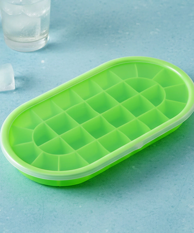 Premium Oval Silicone Ice Cube Tray With Lid (1 Pc)