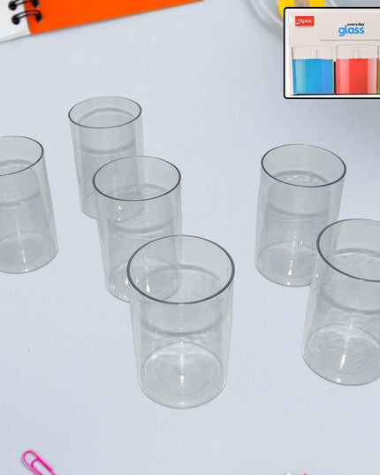 Apex Everyday Plastic Glass Set  6 Pieces Lightweight  Unbreakable
