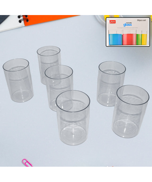 Apex Everyday Plastic Glass Set  6 Pieces Lightweight  Unbreakable