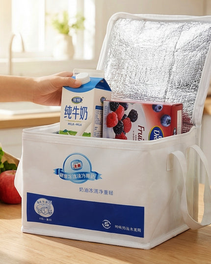 Portable Insulated Lunch Bag With Zipper Closure 16x19x21 Cm