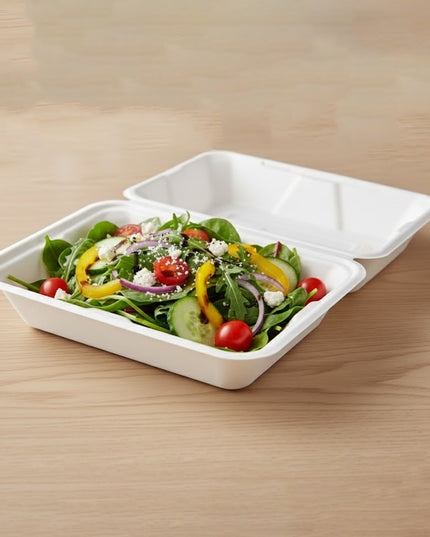 Vegnar Premium Bagasse Clamshell Food Box (10 Pc 9x6 Inch)