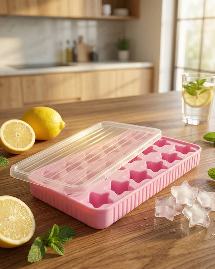 18 Grid Star Shape Ice Cube Tray With Lid (1 Pc)