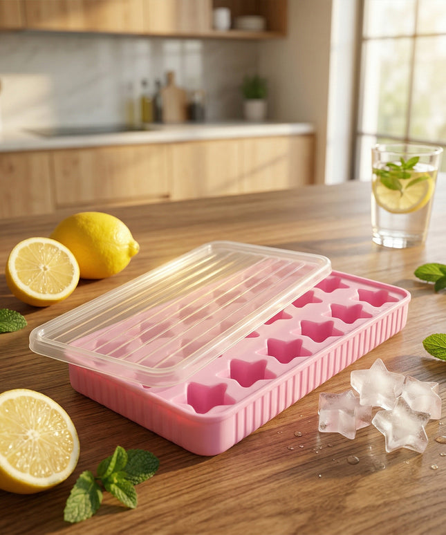 18 Grid Star Shape Ice Cube Tray With Lid (1 Pc)