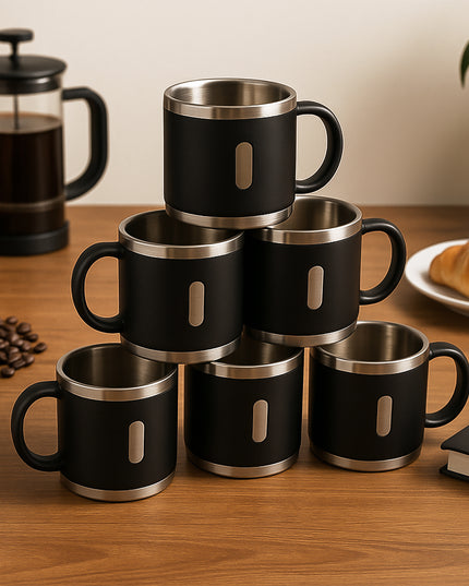 Apex Premium Stainless Steel Double Wall Coffee Mug Gift Set (6 Pc  150 Ml)