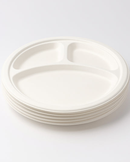 Freshee 10 Inch 3-compartment Round Compostable Bagasse Plate (10 Pc)