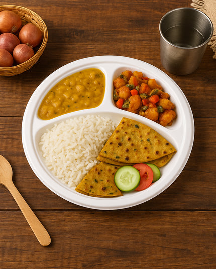 Freshee 10 Inch 3-compartment Round Compostable Bagasse Plate (10 Pc)