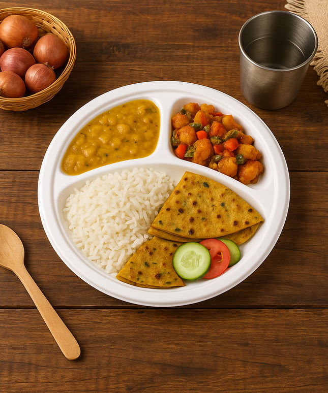 Freshee 10 Inch 3-compartment Round Compostable Bagasse Plate (10 Pc)