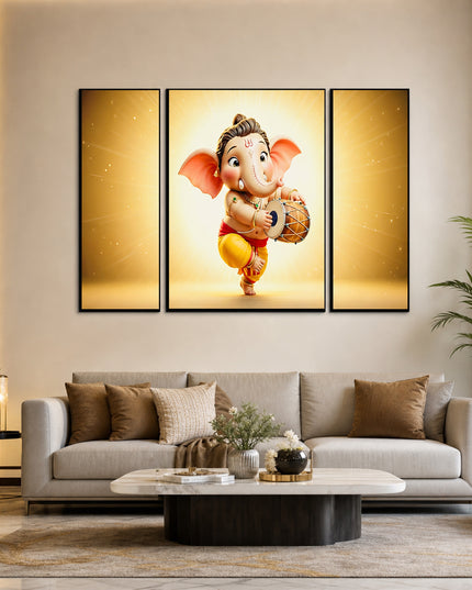Ganesha 3 Panel Mdf Wall Frame Home Decor Religious Art 16.5x12in (1 Pc)