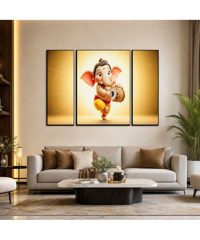 Ganesha 3 Panel Mdf Wall Frame Home Decor Religious Art 16.5x12in (1 Pc)