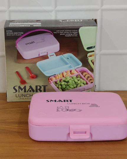 Smart Leak Proof Lunch Box With 3 Compartments And Spoon Set (1 Set)