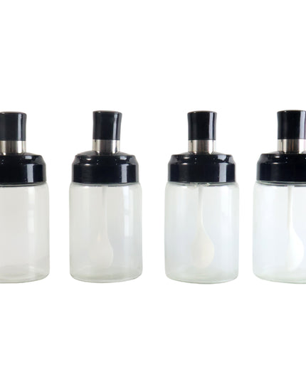 Transparent Spice Jar Set With Spoon  Airtight Lid (4 Pc)