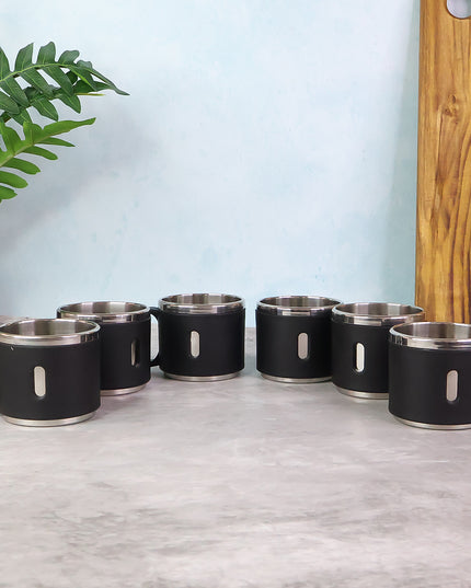 Apex Premium Stainless Steel Double Wall Coffee Mug Gift Set (6 Pc  150 Ml)