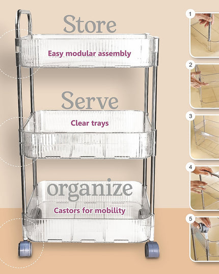 Apex Sapphire 3-layer Multipurpose Storage Trolley With Wheels