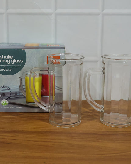 Prexo Plastic Shake Mug Glass With Handle (2 Pc Set 400 Ml Approx)
