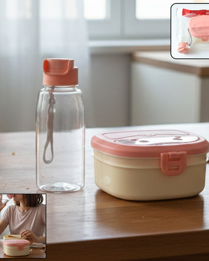 Plastic Lunch Box With Water Bottle Combo Set (1 Set)