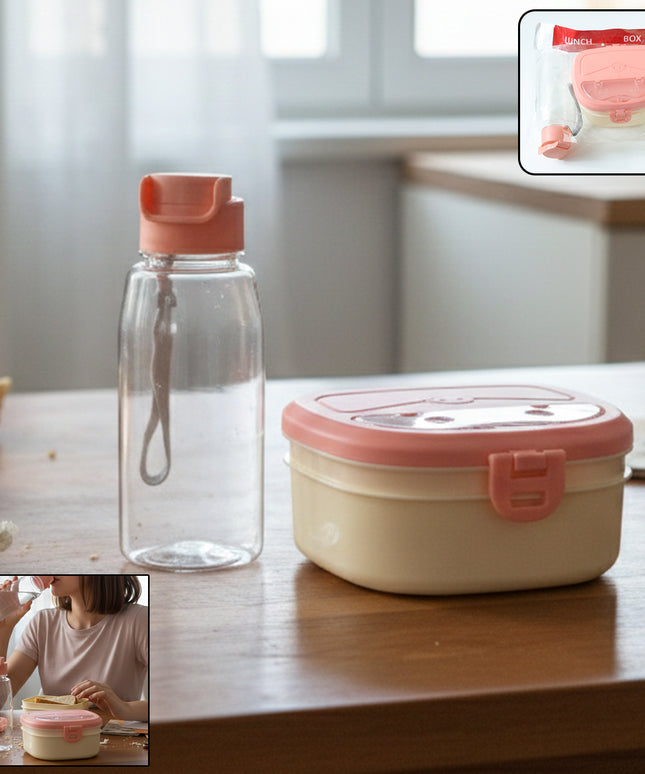 Plastic Lunch Box With Water Bottle Combo Set (1 Set)