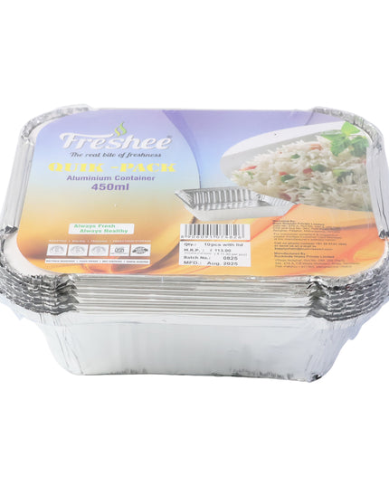 Freshee Aluminium Food Container With Lid  450 Ml  10 Pc