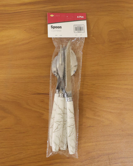 Stainless Steel Cutlery Set With Marble Design Handle (4 Pc  Set)