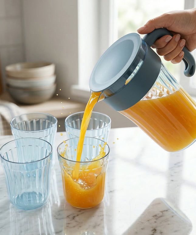 Multipurpose Plastic Water Juice Serving Jug With 4 Drinking Glasses Set (1 Set)