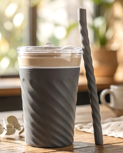 Swirl Design Drinking Tumbler Cup With Lid And Straw (1 Pc)