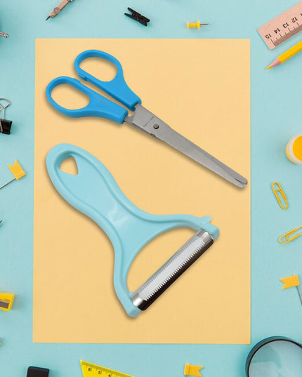 Stainless Steel Kitchen Scissors  Multipurpose Peeler (2 Pc Set  Mix Design Scissor  Peeler)