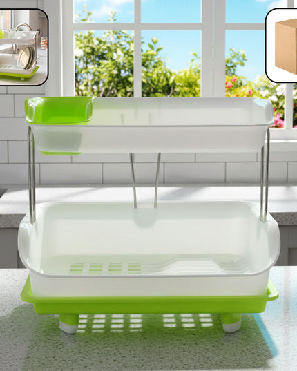 Prexo 2 Layer Kitchen Dish Drying Rack With Drain Tray (1 Set)