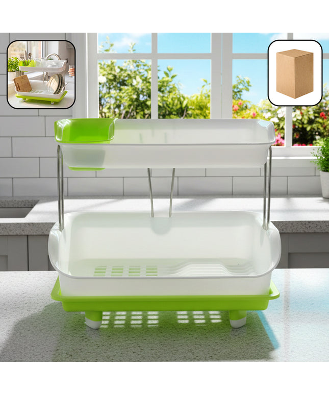 Prexo 2 Layer Kitchen Dish Drying Rack With Drain Tray (1 Set)