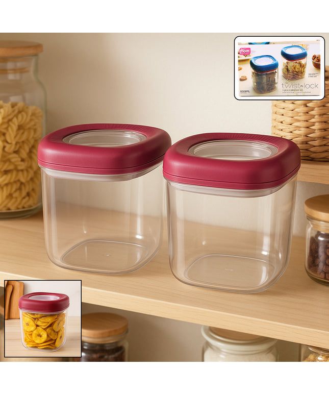 Transparent Twist Lock Kitchen Storage Container Set (Approx 800ml  2pc)